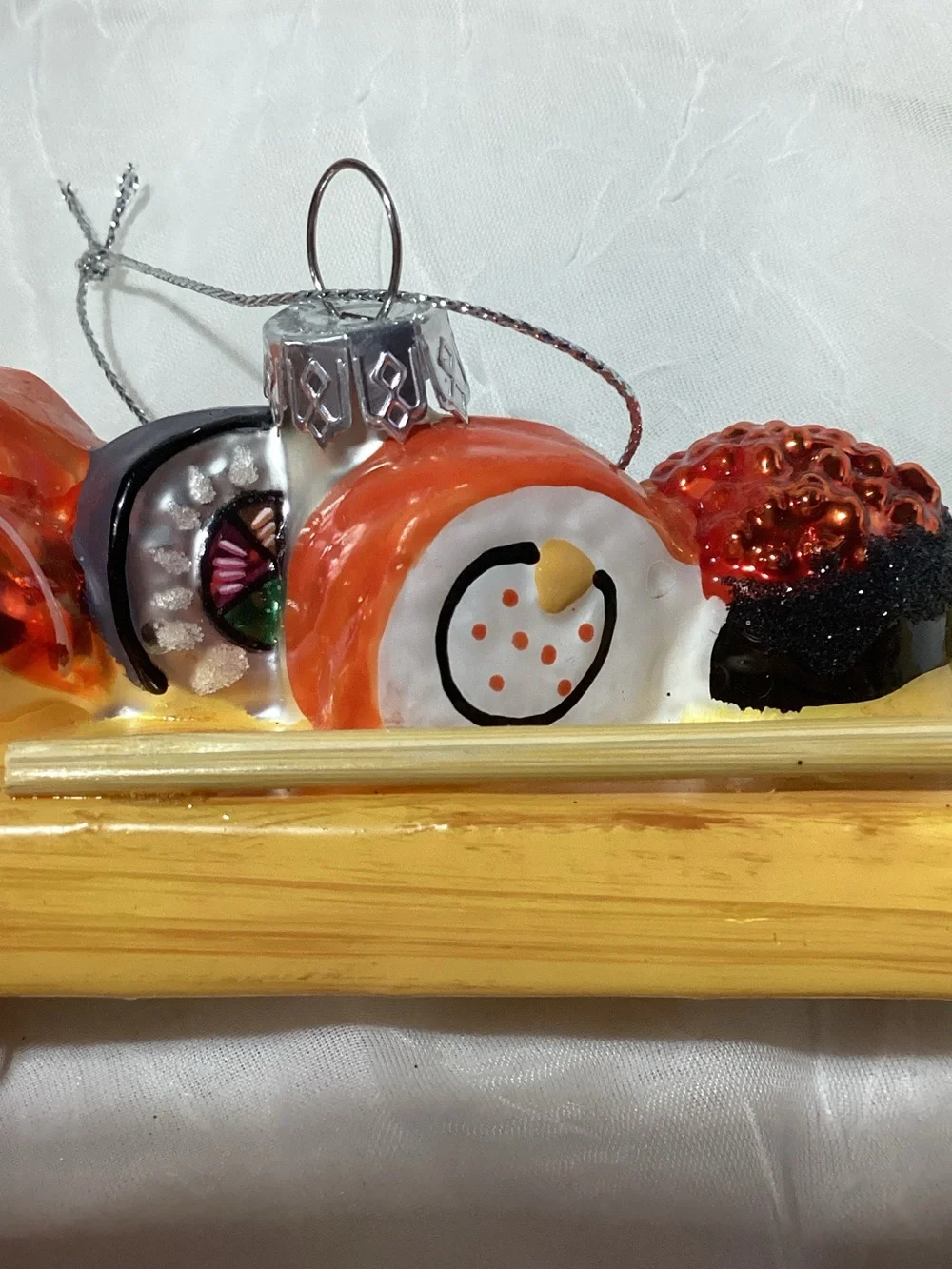Sushi & Chinese Dumplings Glass Christmas Ornaments Fun Holiday Tree Decor
